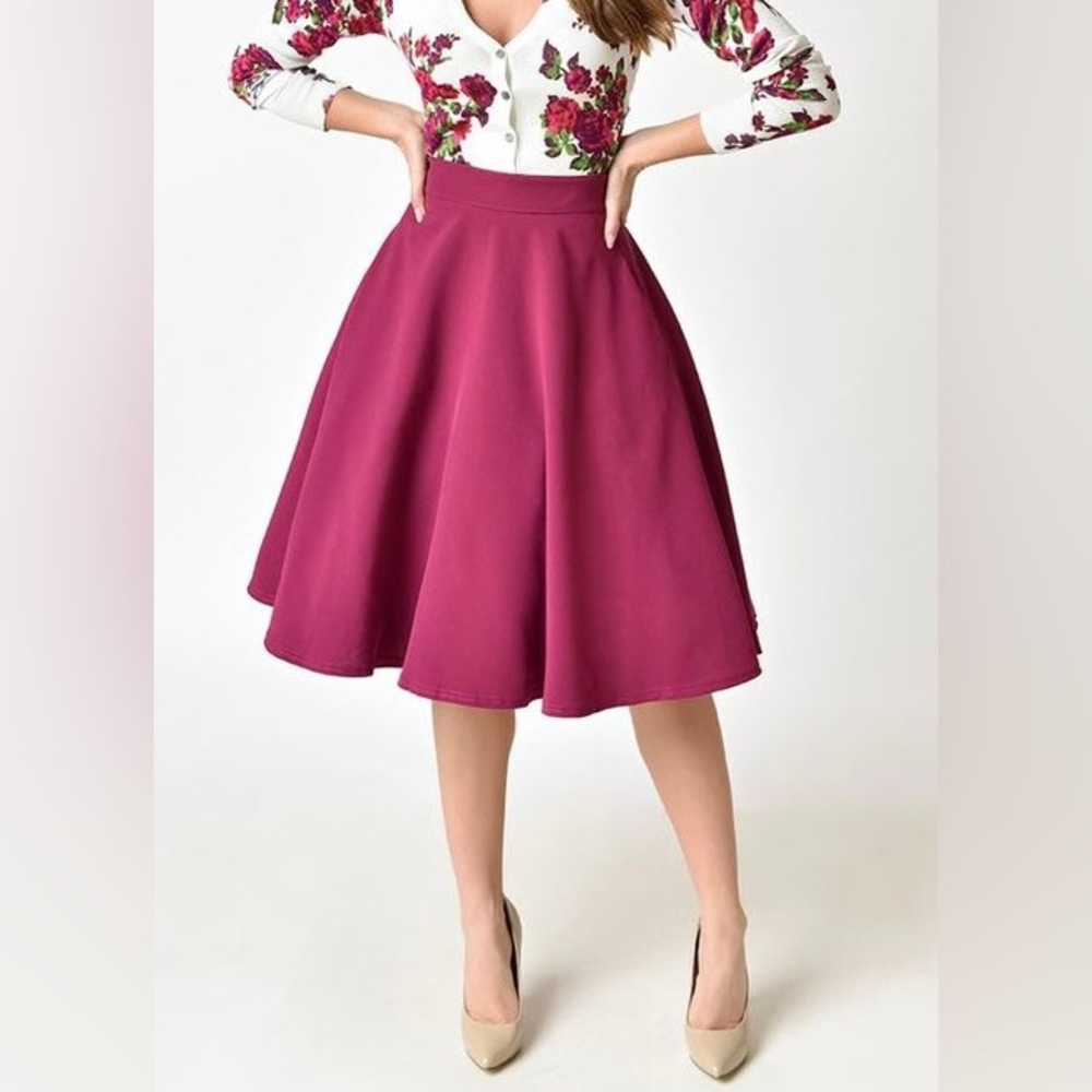 Modcloth Bugle Joy / Steady Clothing High Waist Thrills Swing Skirt in Fuchsia